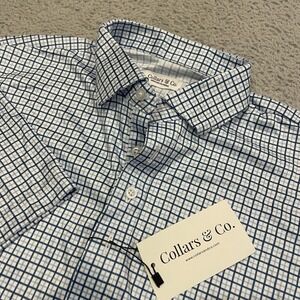 NWT Collars And Co Polo Shirt Mens M Classic Blue Check Tattersall Dress Collar